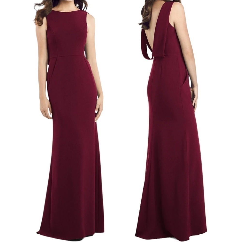 NWT Dessy Collection Cabernet Draped Backless Crepe Dress Formal Size 12
